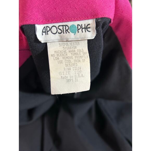 Vintage 80s 90s Button Front Dress Size M Black Stewardess Pockets Shoulder Pads - Picture 6 of 11